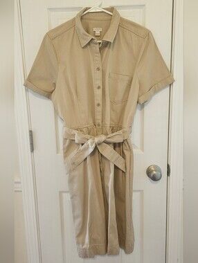 J. Crew Beige/Tan Button-Up Tie-Waist Shirt Dress
